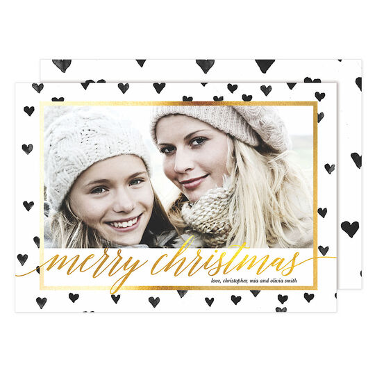 Modern Christmas Hearts Christmas Photo Cards